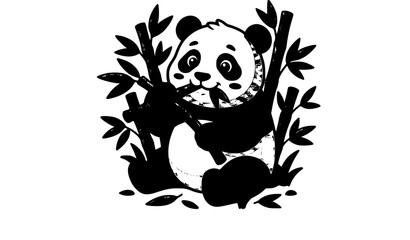 Cuddly panda eating bamboo cute vector illustration © Sadman