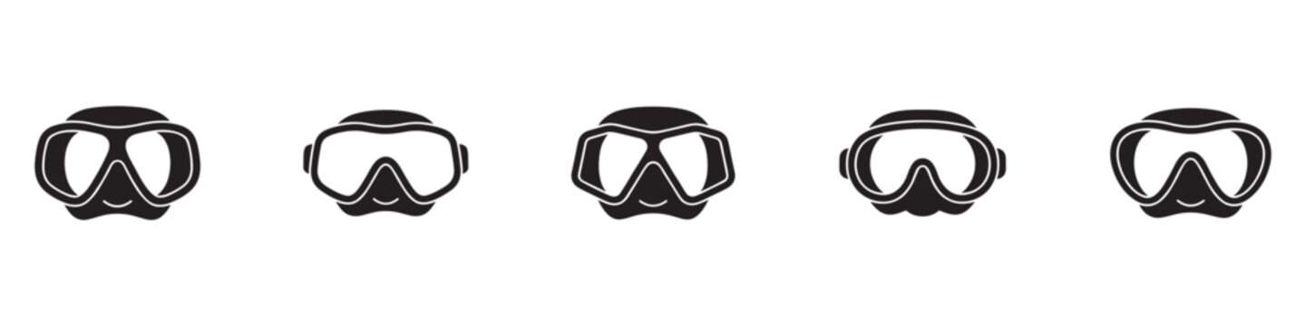 Diving mask icon set. Underwater equipment, snorkeling symbols. Scuba diving gear. Vector illustration. Vector Graphic. EPS 10.