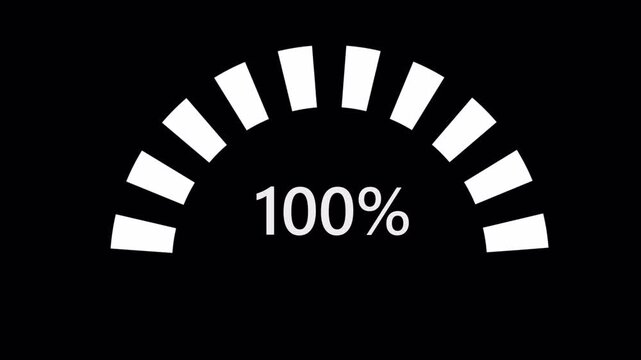 Loading Percentage Animation, 0 to 100 Progress Bar, Circular Loader Graphic, White Loading Meter, Black Background Loader, Percentage Countup Effect