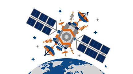 Artificial Satellite Orbiting Earth Vector Illustration © mboku
