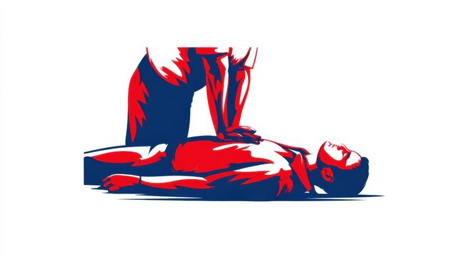 Adult hands carry out chest compressions on an unconscious person on the floor for medical education and training in a simple setting.
