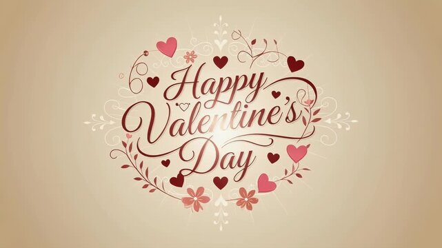 Elegant Calligraphy and Floral Design for Romantic Valentine Day with Glowing Hearts Creating Beautiful Atmosphere