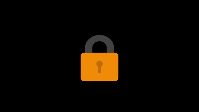 Animated orange padlock unlocking and locking on transparent background