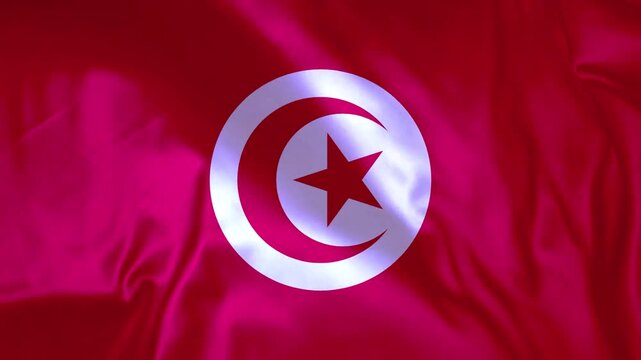Official National Flag of Tunisia Waving in the Wind with Realistic Fabric Texture and Vibrant Red Color for Patriotic Backgrounds
