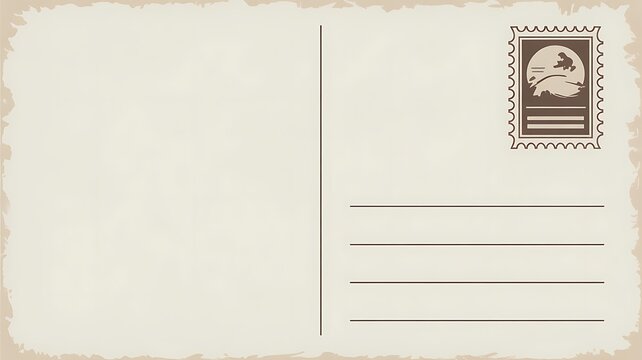 Empty back of travel postcard with place postage stamp. Vector vintage template postcard design 