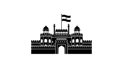 Obraz premium India Flag on Red Fort Silhouette