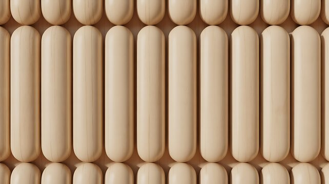 SEAMLESS fluted wall panel background, natural white wood texture, modern decorative accent wall, half-round wooden slats. 