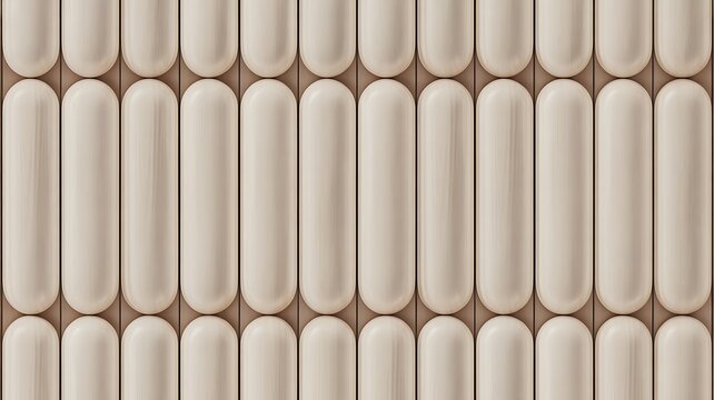 SEAMLESS fluted wall panel background, natural white wood texture, modern decorative accent wall, half-round wooden slats. 