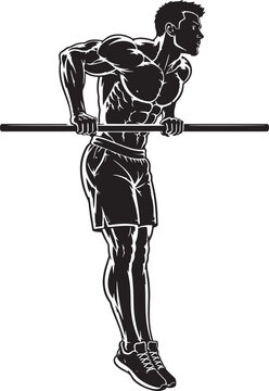 Muscular Athlete Performing Parallel Bar Dip Silhouette Vector