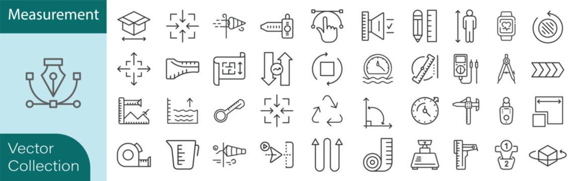 Measurement Line Icons Set &ndash; Measuring Tools, Ruler, Scale, Dimensions, Vector Outline Collection