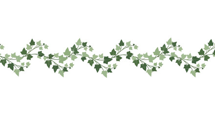 Fototapeta premium Green ivy leaf border with trailing vines in horizontal pattern