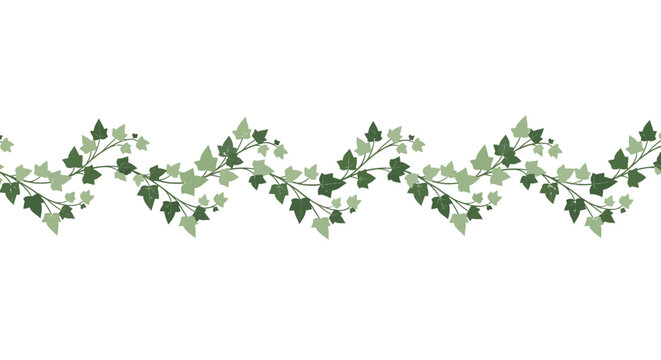 Green ivy leaf border with trailing vines in horizontal pattern