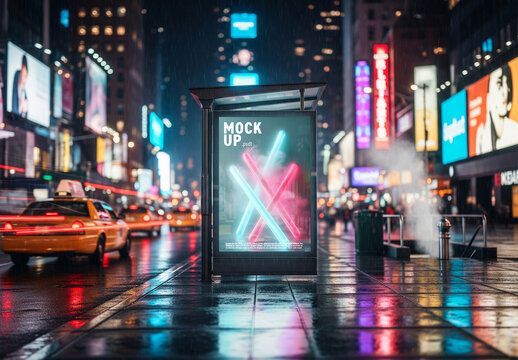 New York city night time abri mockup