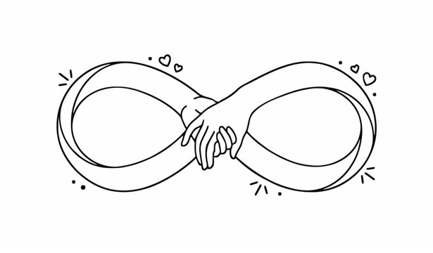 Minimal Infinity Symbol Hand Clasp Line Art Vector Illustration for Friendship Concept on White Background