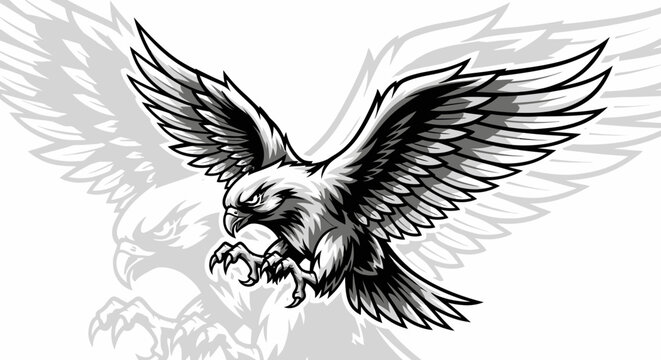 Aggressive eagle bird flying forward with wings spread wide