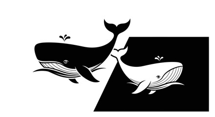 Contrasting whale shapes black and white yin yang symbolism aquatic life © Kenari