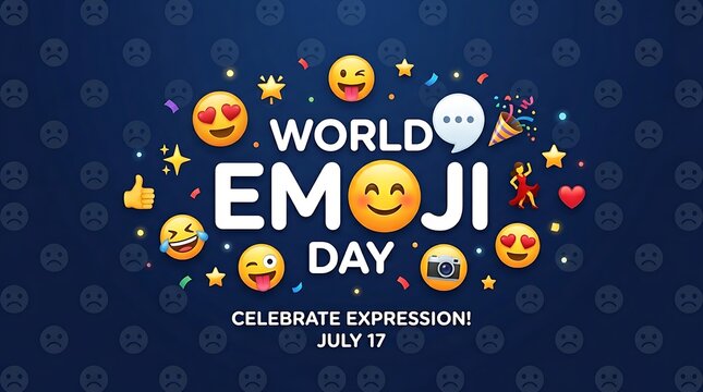 World emoji day celebration concept on blue pattern background