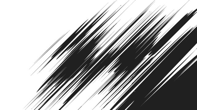 Abstract dynamic diagonal speed lines background, black motion streaks isolated on white, manga style movement effect texture, action scene design element, poster banner comic graphic illustration.