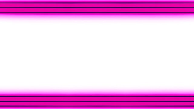 Neon appearing and disappearing glowing triple hot pink perpendicular horizontal long lines frame on white background. Space for your own content.