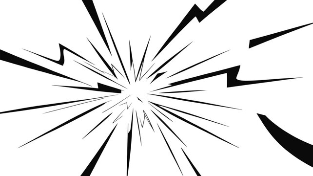 Abstract manga lightning effect with sharp black electric bolts converging toward the center, dynamic energy burst background, dramatic anime style impact lines, vector illustration