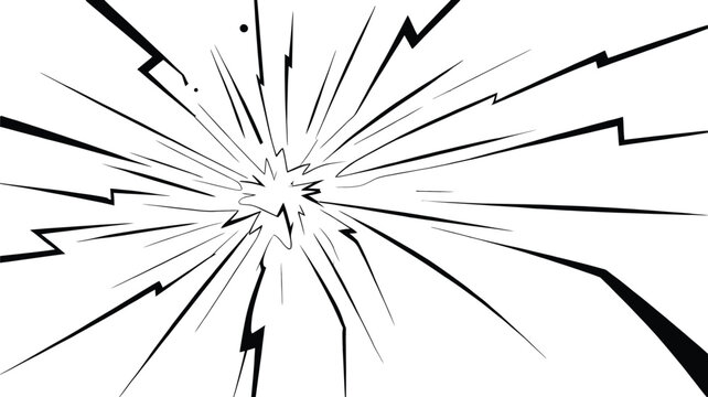Abstract manga lightning effect with sharp black electric bolts converging toward the center, dynamic energy burst background, dramatic anime style impact lines, vector illustration