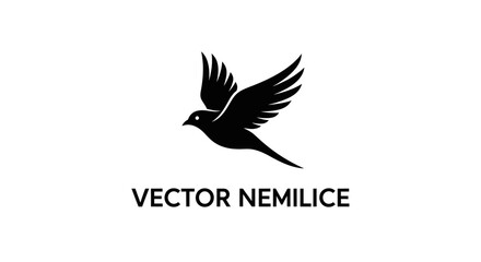 Fototapeta premium Stylized black bird silhouette flying against white background symbol