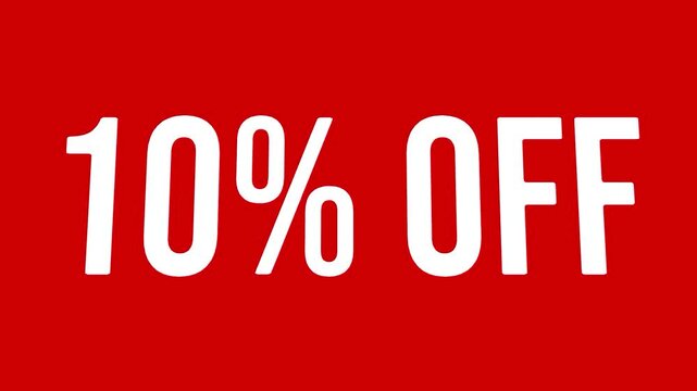 White ten percent off discount text sign animation on red background for promotion video motion graphic commercial sale banner layout