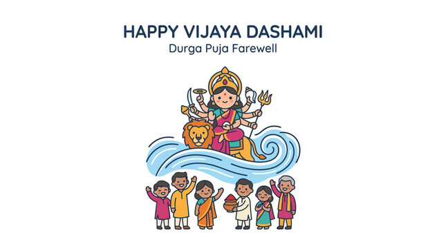 Happy Vijaya Dashami Durga Puja Farewell Illustration