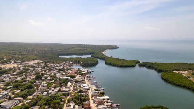 Baru colombia coastal village aereal view caribbean sea
