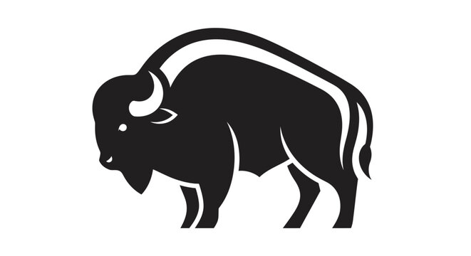 Stylized silhouette of a bison on a white background