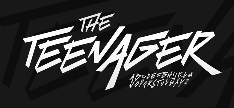 Graffiti Font for Youthful Energetic Logo, Urban Alphabet for Street Art Creative Lettering. Teenager Letter Set Teen Typographic Design for Music Headline Skater Logotype. Cool Fonts Vector Typeface