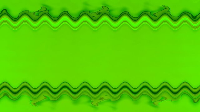 Long rectangular wavy horizontal decorated colorful gold expanding and narrowing long lines frame on green background. Space for your own content.