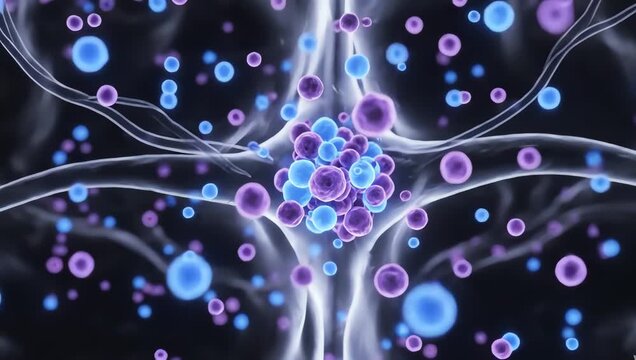Neurotransmitter activity shifting subtly inside transparent brain tissue before a migraine attack, glowing molecular messengers moving through realistic neural environments in calm biological motion