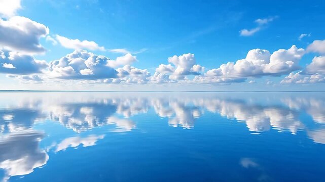 Blue sky with white clouds and water reflection