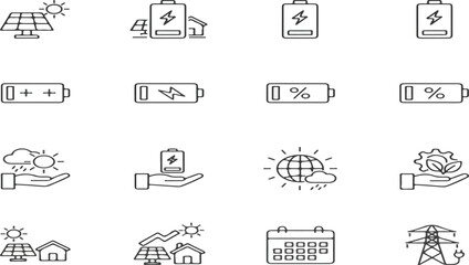 Fototapeta premium Solar Batteries icon set. Editable Stroke Icon Collection. Includes solar batteries , energy, solar pane, and More. Outline icons vector collection..eps