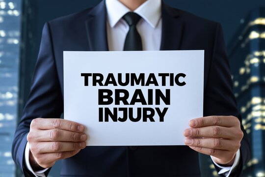 Corporate Businessman Holding Traumatic Brain Injury Paper Message