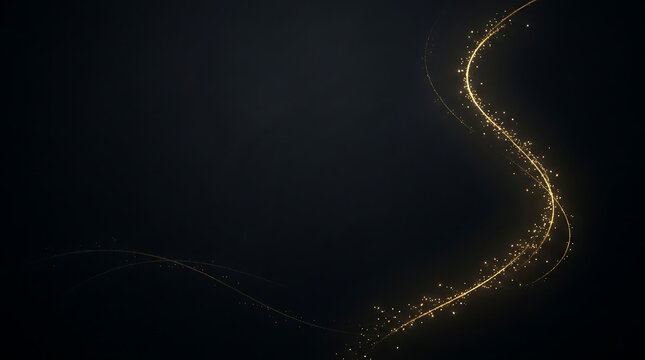 Golden dust sparkles flowing in a dark festive background scene
