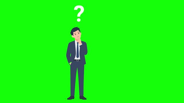 Confused Businessman with Question Marks Animation Green Screen 4K