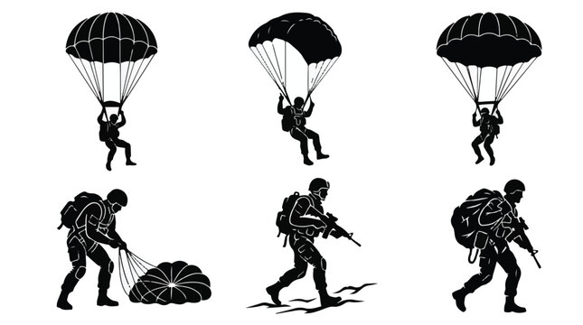 Paratrooper silhouette with parachute pack