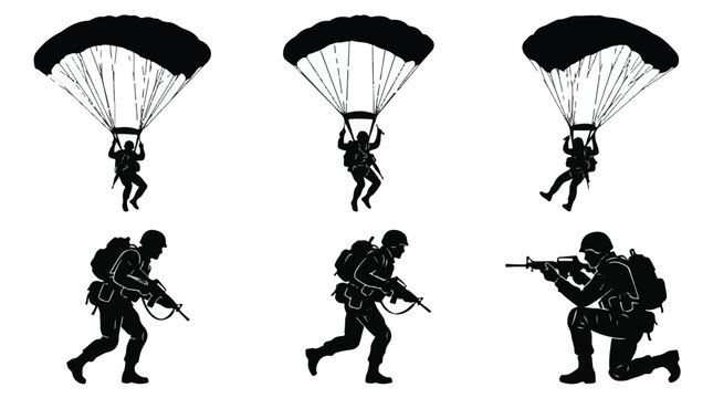 Paratrooper silhouette with parachute pack