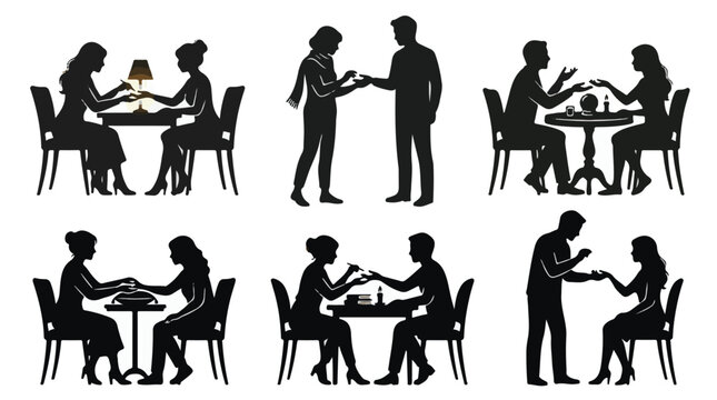 Man sitting at table, palmist reading hand silhouette