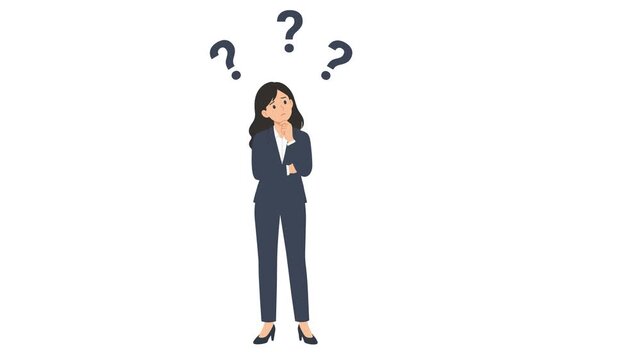 Flat Design Businesswoman Thinking with Question Marks Animation Green Screen 4K