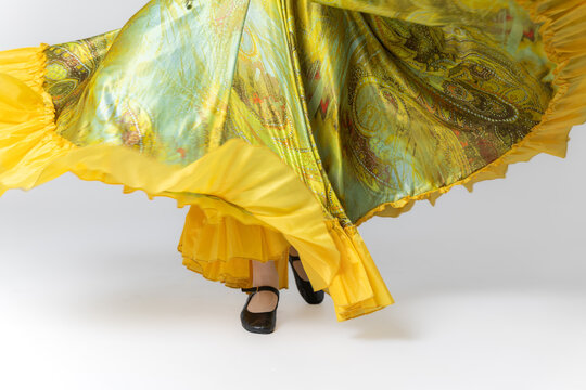 Gypsy Dancer in Vibrant Yellow Paisley Skirt and Top Set