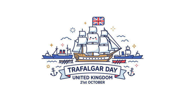 Trafalgar Day Commemorative Illustration with British Sailing Ship