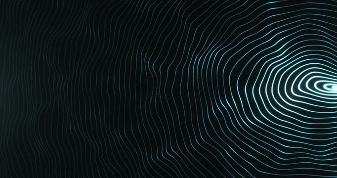 Abstract blue contour lines on a dark background forming a topographic wave pattern. Futuristic digital design with elegant flowing motion.