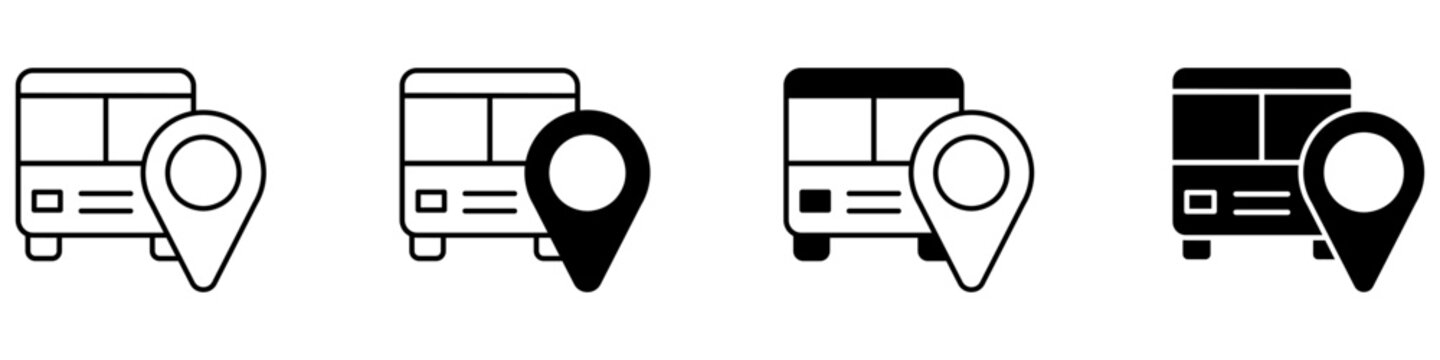 Bus tracking icon vector set. Vehicle search illustration sign collection. Location finder symbol. Transit monitoring logo or mark.