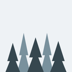 Minimalist illustration of evergreen pine trees in forest setting with blue grey tones. © Rayhan