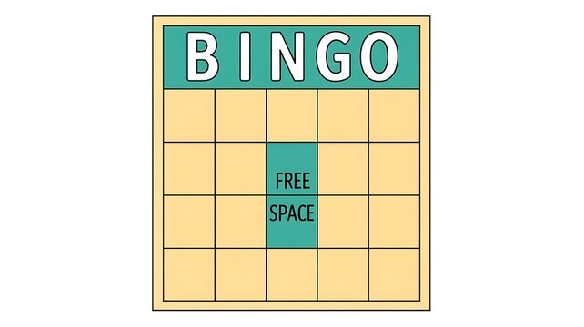 Bingo card, game board, free space, yellow background