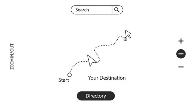 Digital navigation concept with pathfinding and search interface