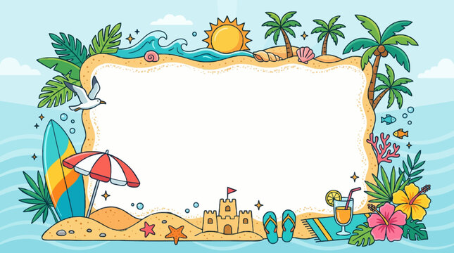 Summer beach border vector illustration